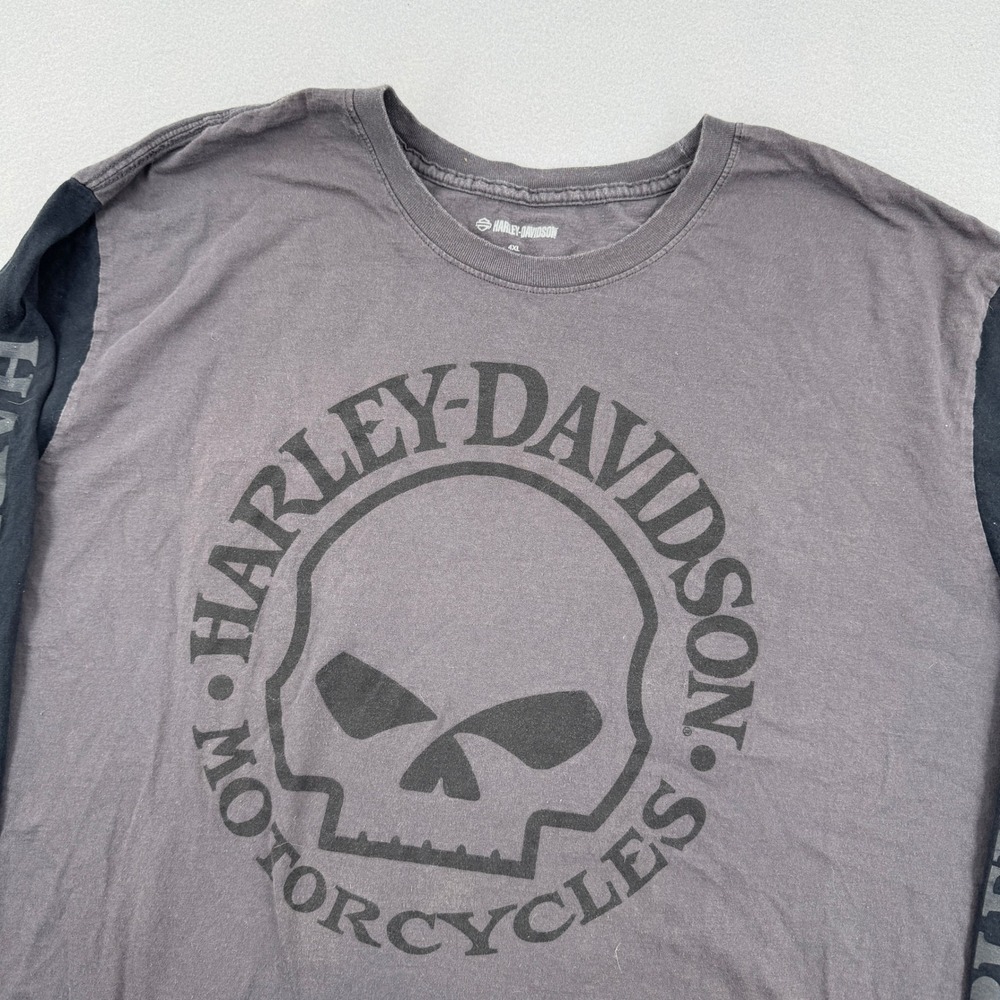Harley-Davidson Mens 4XL Willie G Skull Long Sleeve Graphic T-Shirt Gray Black